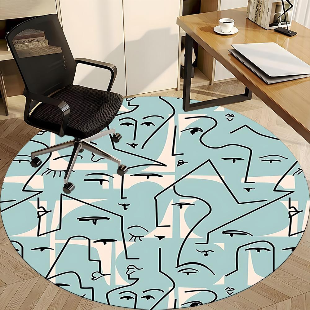 1pc Abstract Faces Office Round Area Rug, Indoor Mat Suitable ForOffice, Under Office Chairs Bedroom Living Room Home Decor, Room Decot221