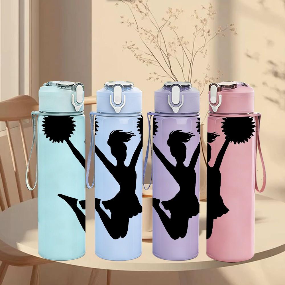 1PC Cheerleader Girl Silhouette Print 750ml Color Plastic Sports Water Bottle Leakproof Flip Straw Lid Suitable for Sports Office Home Use