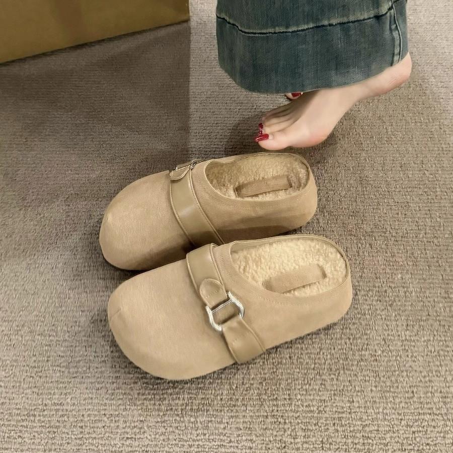 

Осень и зима новая платформа бархатные теплые модные кожаные туфли женские туфли сумка голова полушлепанцы одинарные туфли 40 бежевый