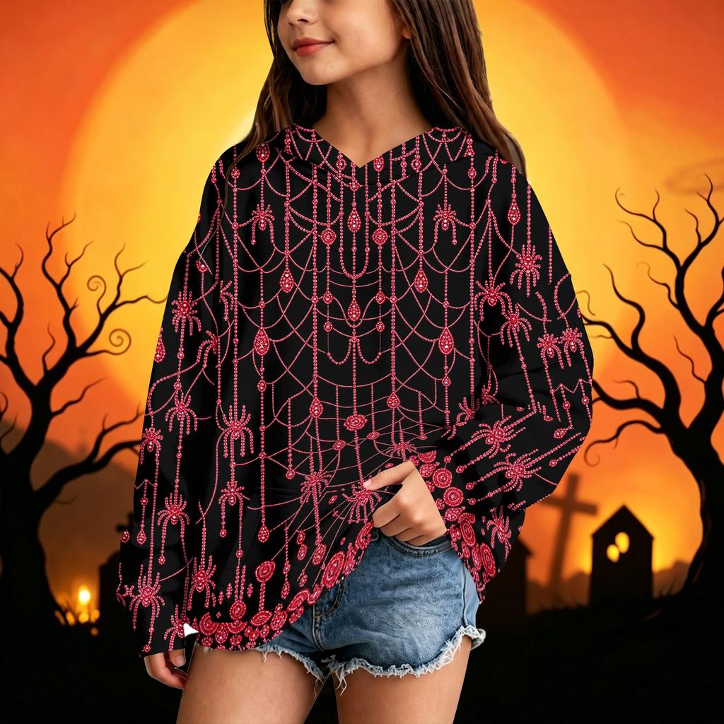 Dziecięca bluza z kapturem na Halloween z nadrukiem - Swobodna bluza z długim rękawem dla chłopców i dziewcząt