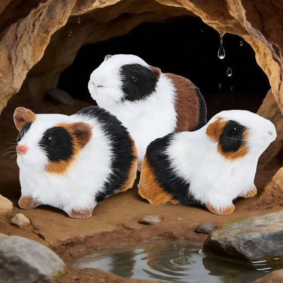 Realistic Hamster Ornament Plush Guinea Pig Model Furry Hamster Replica for Home Desk Shelf Car Interior Decor