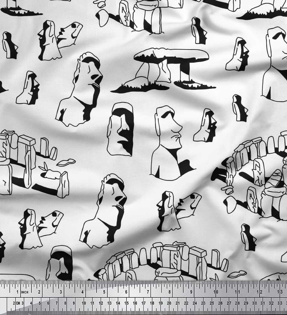 

Японська креп-атласна тканина Soimoi Статуя острова Пасхи Тканина з принтом обличчя 1 метр 42 дюйма 42 Inch Wide - Poly Crepe білий