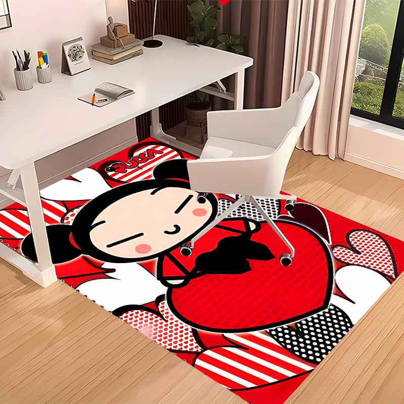 1pc Pucca3 Print Area Rug - Soft, Washable Non-Slip Indoor Mat for Office Chairs, Living Room, Home Office Decorative Rug