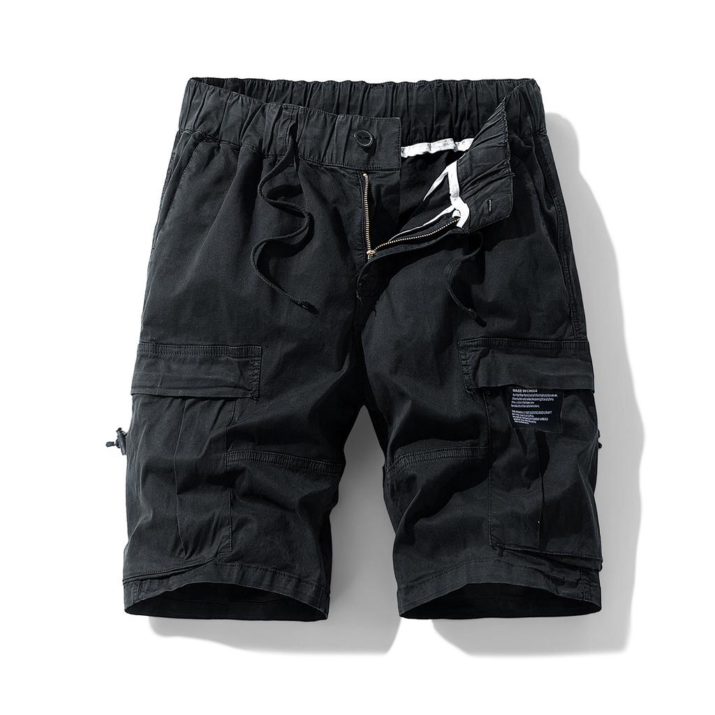 Herren Baumwolle Atmungsaktiv Cargo-Shorts Elastischer Bund Kordelzug Mehrere Taschen Knielang Lässig Arbeitsshorts