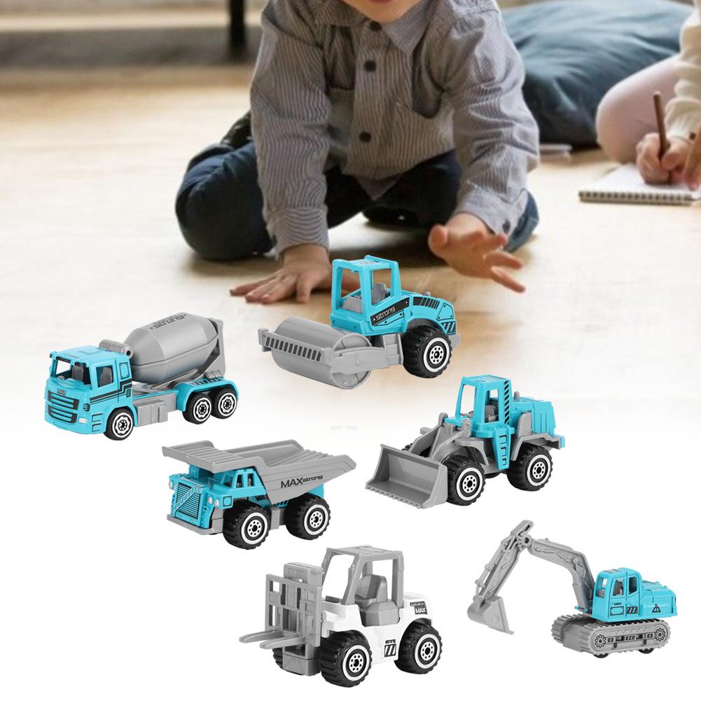 6pcs 1:64 Engineering Car Model Alloy Simulation Vehicle Car Model Children ToyA Style Blue