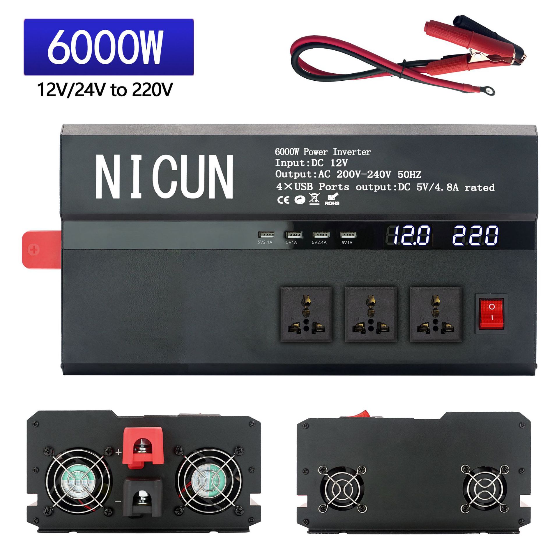 

Автомобильный солнечный инвертор 3000W4000W5000W 12V/24V Plug Даже цифровой дисплей Home DC12V 3000W/5000W