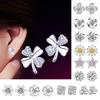 Stud Earrings Exquisite Four-leaf Clover Zircon Stud Earrings For Women Silver Earring Earings Jewelry Earing Brincos Gift