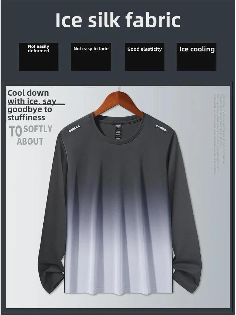Schnelltrocknendes Langarm-T-Shirt aus Eisseide für Herren – Atmungsaktives, UV-schützendes, leichtes Outdoor-Oberteil zum Laufen und Wandern