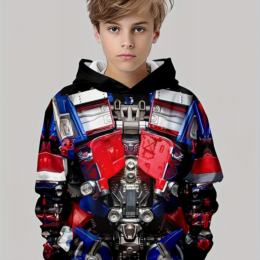 Boys' 3D printed casual pullover sweatshirt, boys' outdoor casual hoodie top hooded sweatshirt