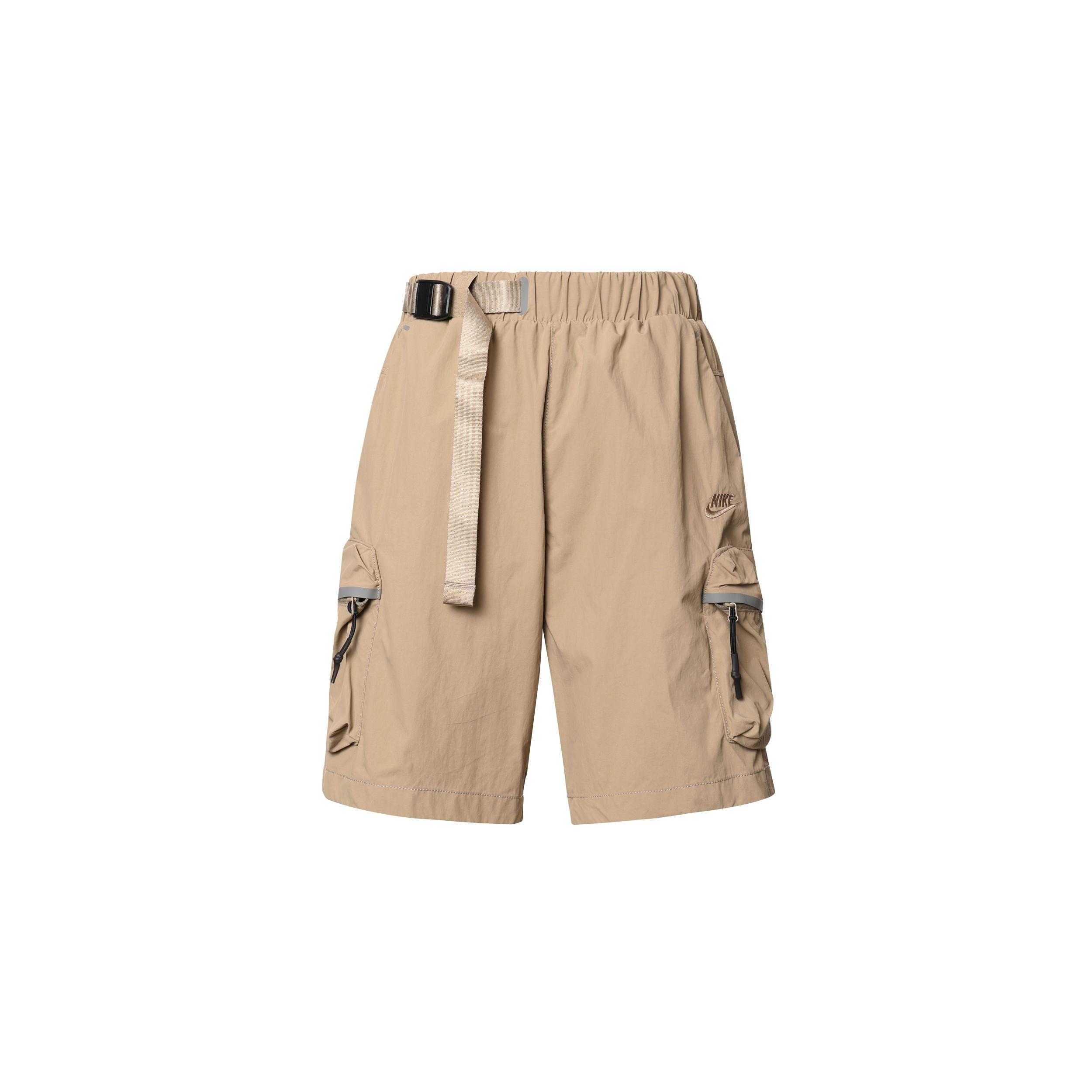 Men s Nike Sportswear Tech Pack Solid Color Logo Embroidered Side Elastic Waistband Shorts Khaki DQ4281-247 S