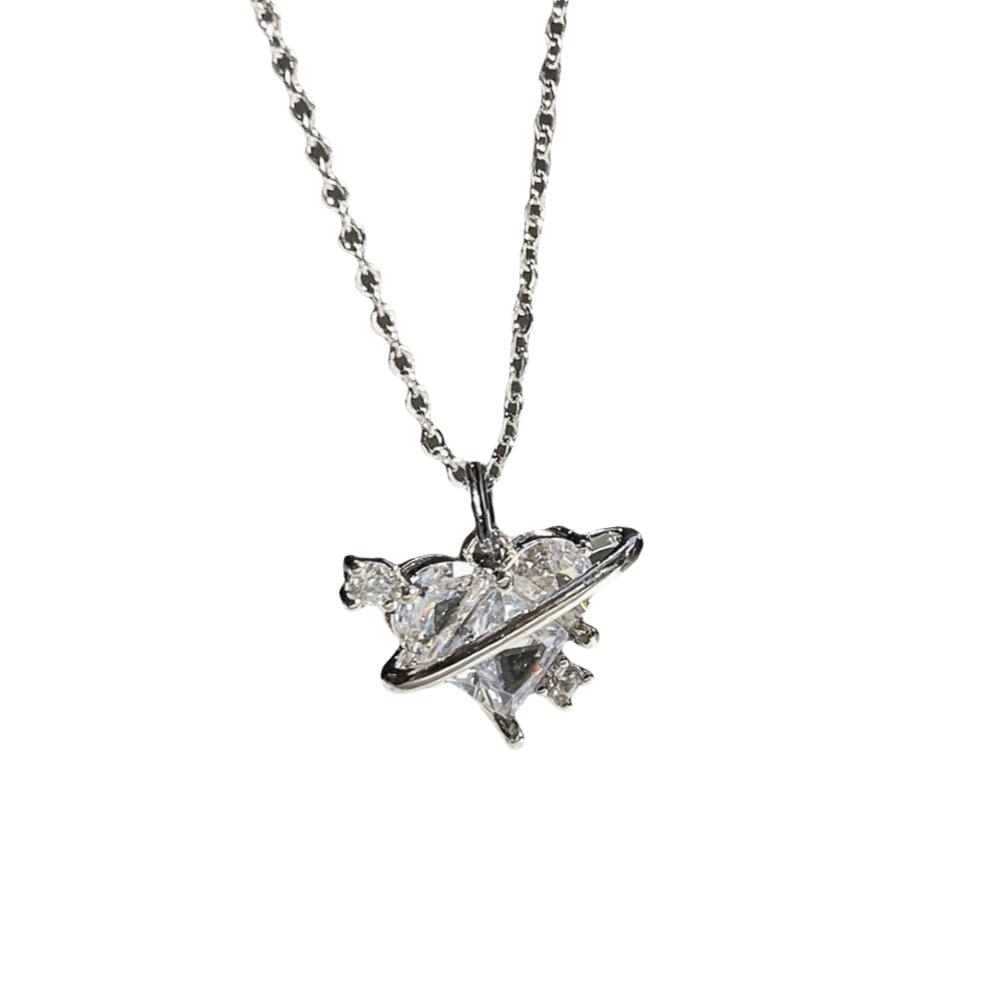 Light Luxury Design Crystal Heart Necklace Sweet Elegant Style Zircon Necklace  Fashion Accessory