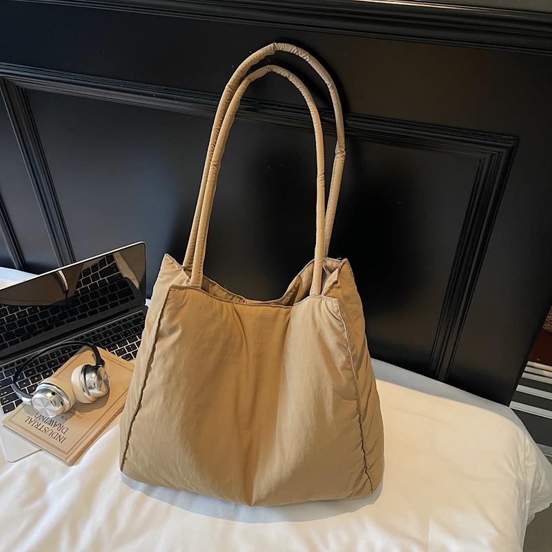 2025 autumn new solid color women's shoulder bag simple literary style canvas handbag large capacity shopping bag