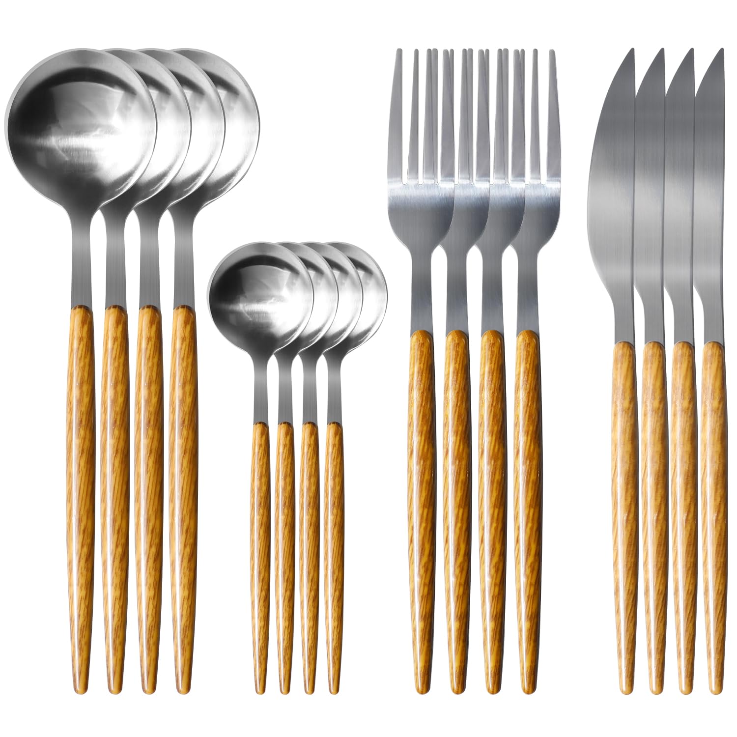 

набор столовых приборов набор ложек и вилок на 4 персоны из нержавеющей стали имитация дерева зеркальный можно мыть в посудомоечной машине для использования на открытом воздухе в ресторане дома 16 предметов человек, ручка,