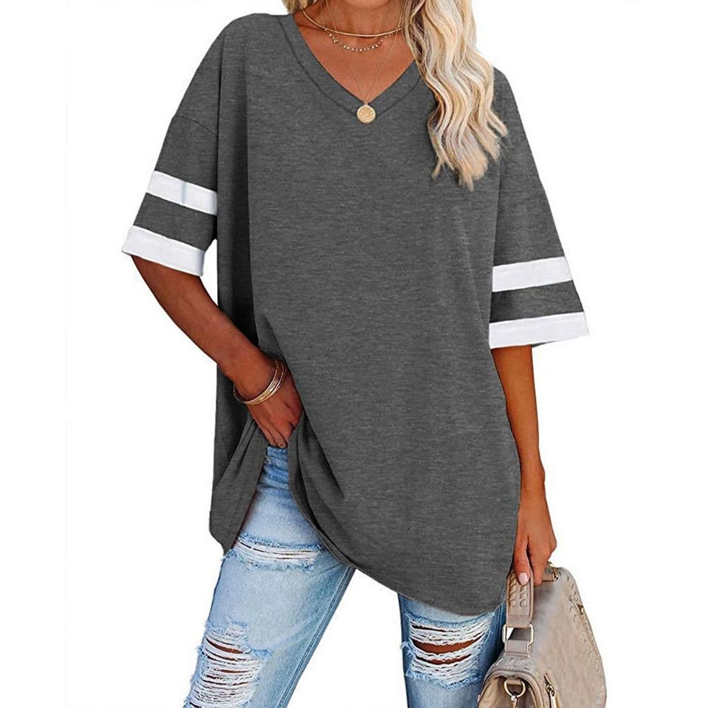 Womens' Fashionable And Casual -color Basic V-neck Short-sleeved Top