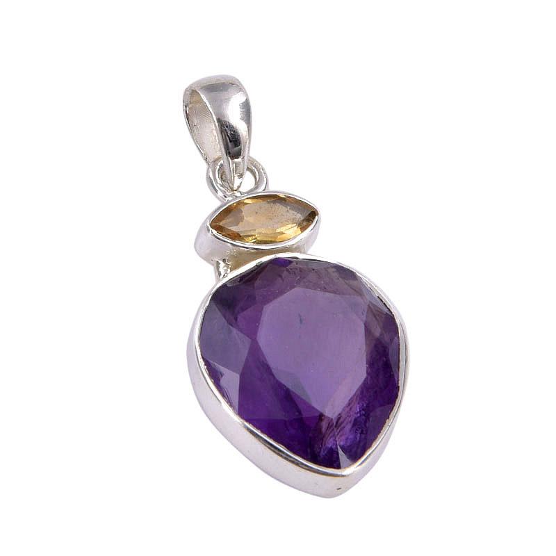 Natural Amethyst,Citrine Gemstone 925 Sterling Silver Jewelry Pendant 1.50" A7w65