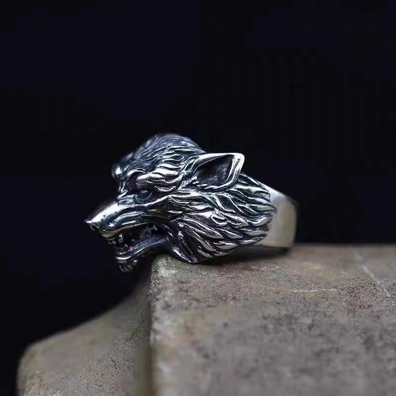 Trendy Cool Wolf Head Ring for Men and Women, Retro Exaggerated Dark Hip-hop Open Ring