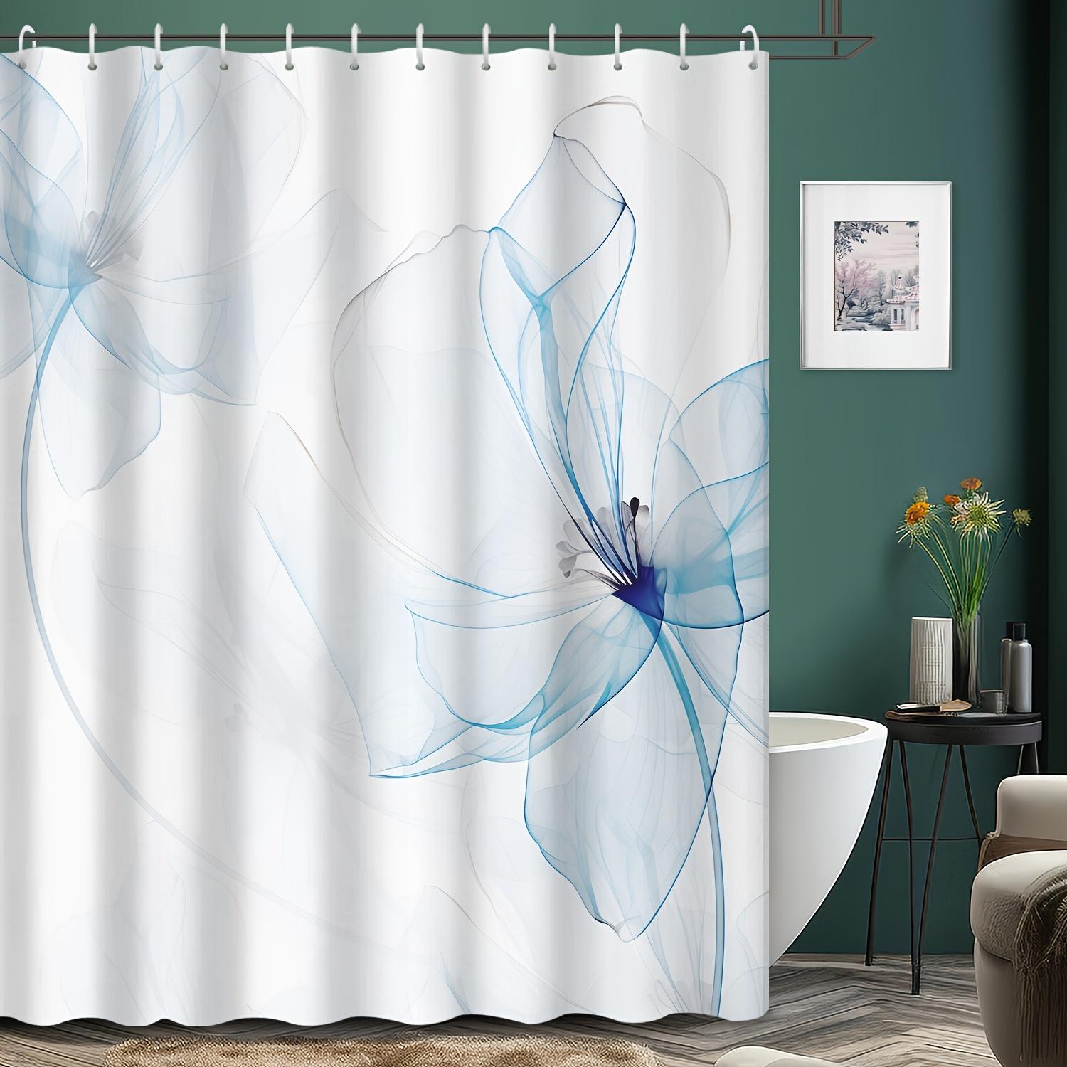 Blue Abstract Flower Shower Curtain Minimalist Design Elegant Bathroom Decor Water Resistant Fabric Bath Curtain Set Modern Home 90x180CM