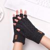 Men's half-finger thickened thermal gloves knitted leaking fingers office student brushed imitation cashmere broken finger solid color gloves