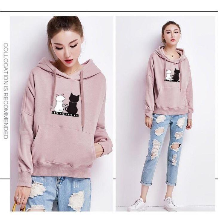 Women Casual Winter Hoodies Baggy Pullover Sweatshirt Tops Perfect DLWomen Cat Jumper Aominuo
