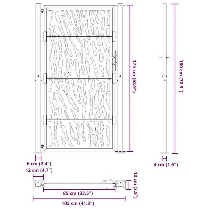 VidaXL Porte de jardin acier résistant aux intempéries design tracés, porte de clôture, porte extérieure, porte en métal, 4100987