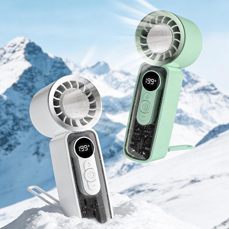 Portable USB-Charged Transparent Fan with Ice Pack and Display Screen for Outdoor Use