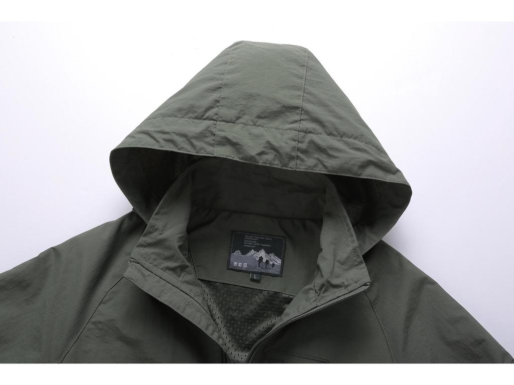 Męska kurtka wiatrówka o średniej długości - Wiosna/Jesień, Lekka, Casualowa outdoorowa, Wielokieszeniowa, Duże rozmiary