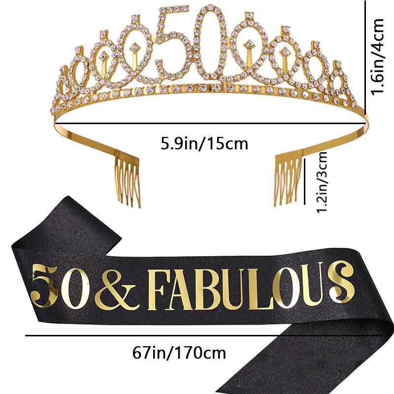 2pcs/Set Birthday Party Crown Sash Bling Rhinestone Crystal Crown Women Birthday Princess Party Supplies Decorations PDZS002