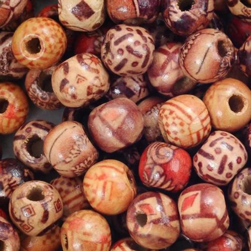 100pcs Mixed Printed Wood Beads Large Hole Bead DIY Jewelry Accessories Make Necklace Bracelet Macrame Craft Project