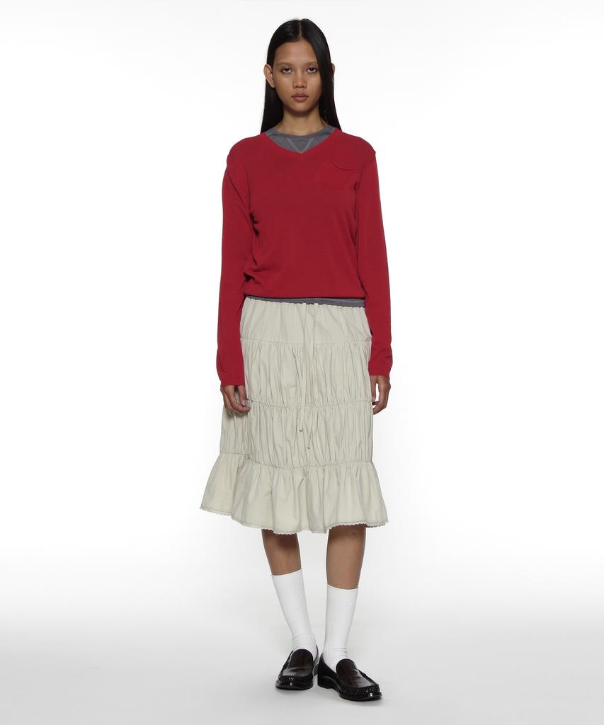 Partimento Woman Pwc Lace Trim Tiered Midi Skirt_Beige