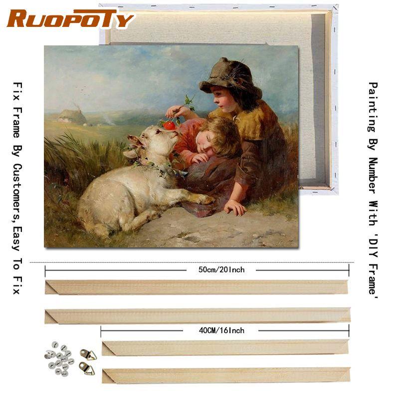 RUOPOTY DIY Frame Kids Picture DIY Painting By Numbers Figure ON Canvas Painting Acrylic Wall Art Picture For Home Decors Art