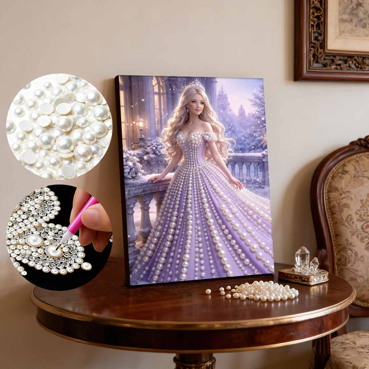 Disney Purple Pearl Painted Dress Ice Princess Creative Art 5D Pearl Embroidery Cross Stitch Kit Handmade Diy Home And Room Decor Gift