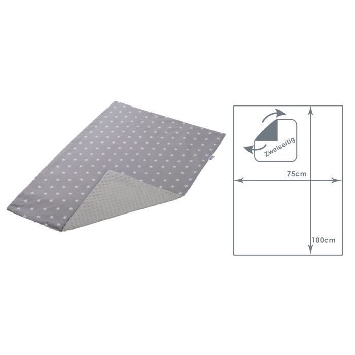 Medi Partners Couverture Bébés 100% Coton 75x100cm à Double Face pour Poussette (Étoiles Blanches et Minky Gris)