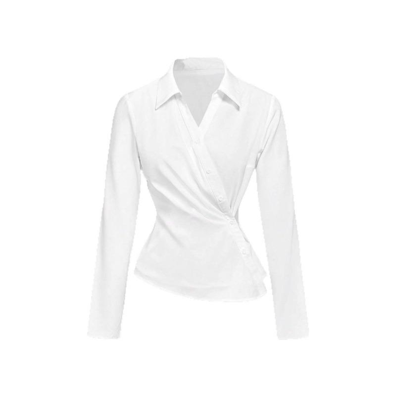 

Женская осенняя мода 2025 года Белая рубашка с длинными рукавами по талии Кардиган на пуговицах с неровной планкой S белый