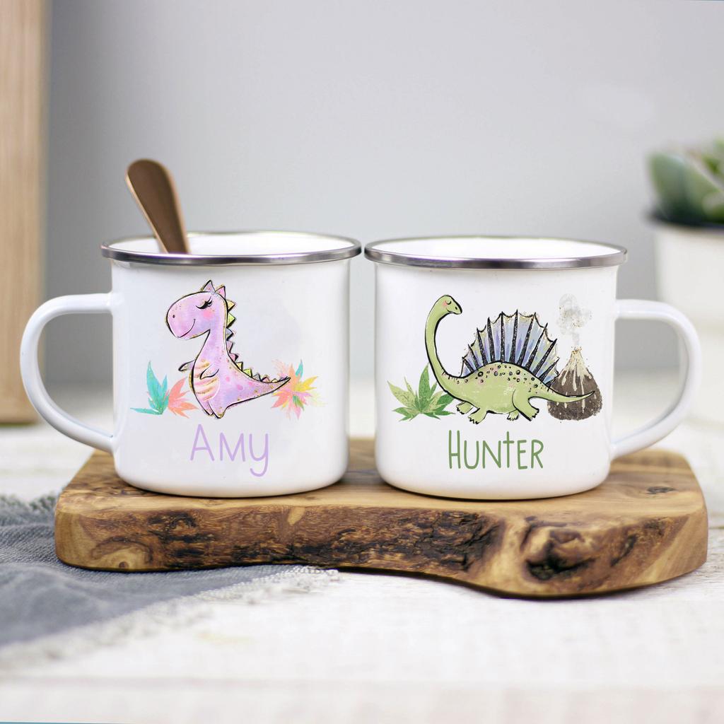 Personalisierte Dinosaurier-Buchstaben-Tassen Niedliche Emaille-Kaffeetasse Saftbecher Geschenke für Sie Geburtstag Muttertag Niedliche Mädchen