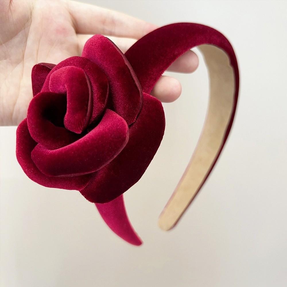 Oversize Rose Women Hairband Lady Headwear Velvet Rose Crown Fashion Hair Hoop  Women