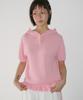 RONRON Button Hooded Frill Half Sleeve Knit Soft Pink