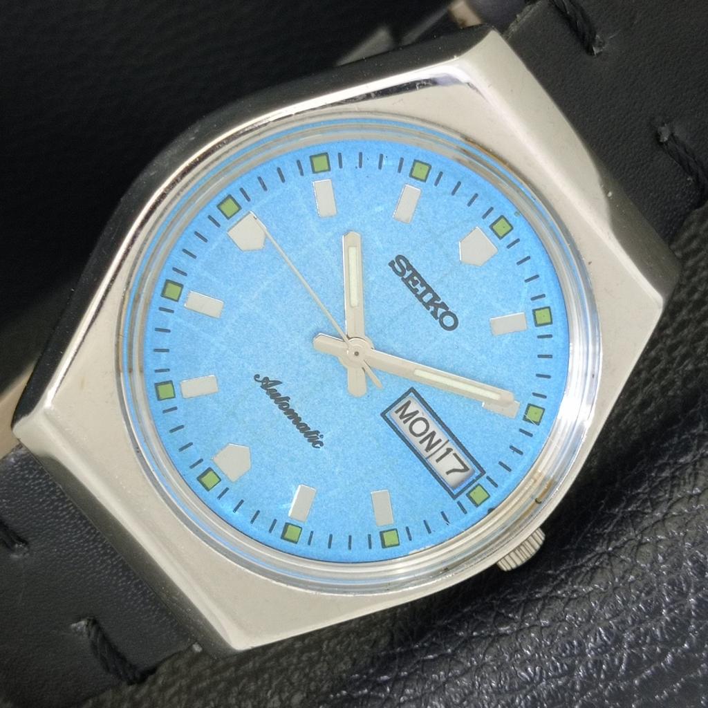 AUTOMATIC 6309A VINTAGE SEIKO JAPAN MENS SKY BLUE COLOR DIAL WATCH A701536-5 R206b-a701536