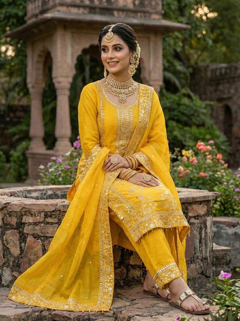 Beautiful Embroidered Gmy Silk Salwar Suit Palazzo Set Indian Women Bollywood Salwar Kameez