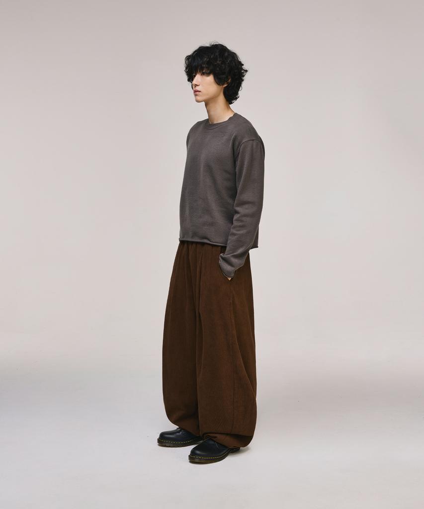 SIGNATURE Curved Corduroy Elastic Pants [Brown]