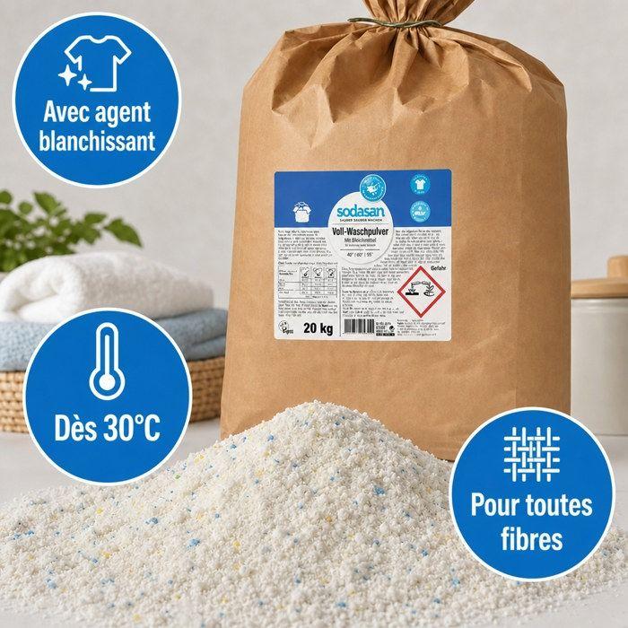 Lessive en poudre, lessive linge blanc et couleur, 20kg
