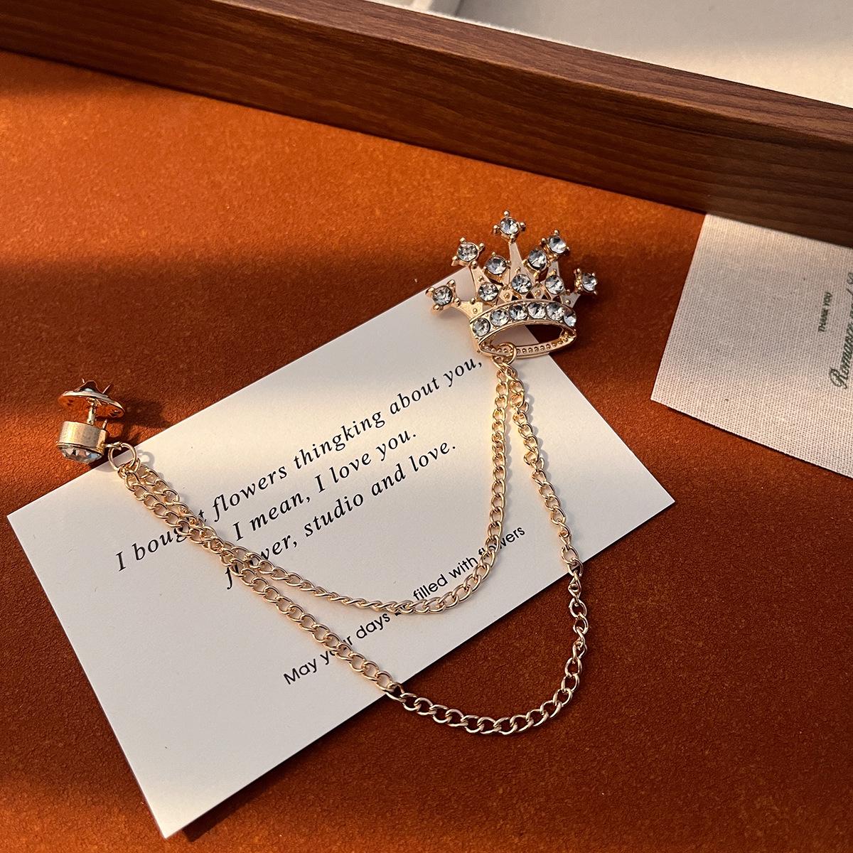 Unisex European Rhinestone Crown Brooch Lapel Pin for Suits золотой белый