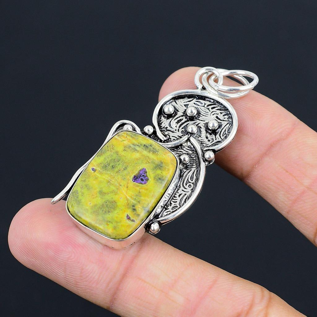 Natural Atlantisite Gemstone Pendant Green 925 Sterling Silver Indian Jewelry