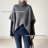 Cross-Border Japanese-Korean High Neck Solid Color Knit Cardigan Sweater - Women's Versatile Autumn/Winter Shawl Outerwear.