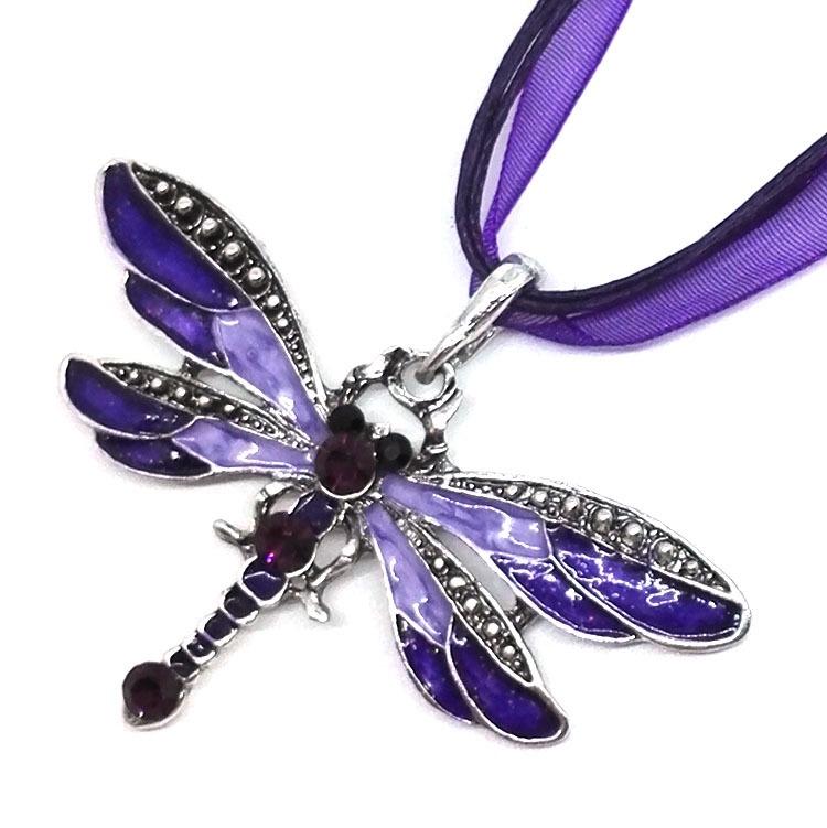 Elegant Alloy Jewelry Dragonfly Pendant Necklace Sweater Chain For Women