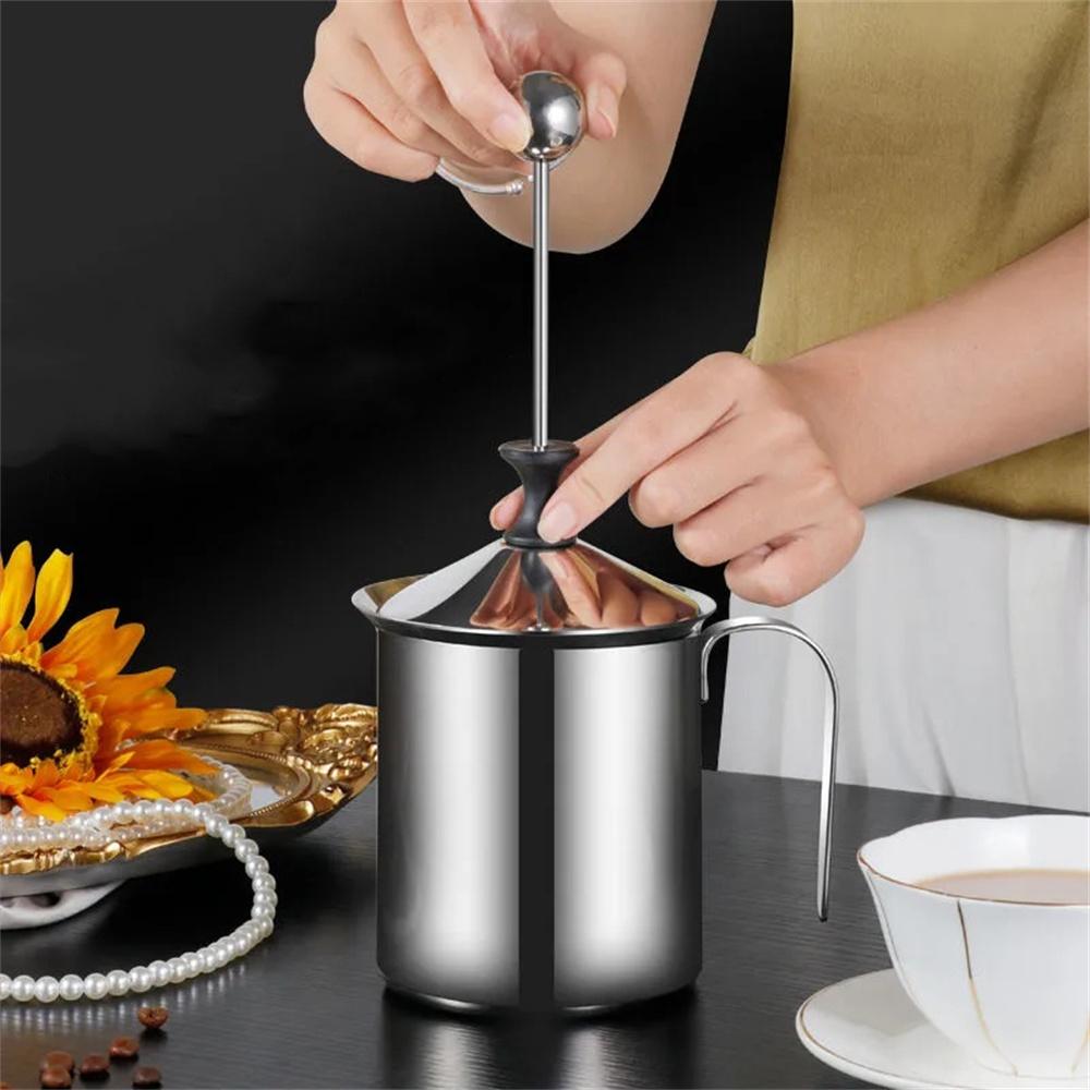 1pc Stainless steel thickened double-layer milk frother manual milk frothing pot for coffee milk frothing pot machine kitchen ga