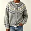 Women's 2026 Autumn/Winter Jacquard Knit Round Neck Snowflake Cardigan Sweater with Horn Buttons