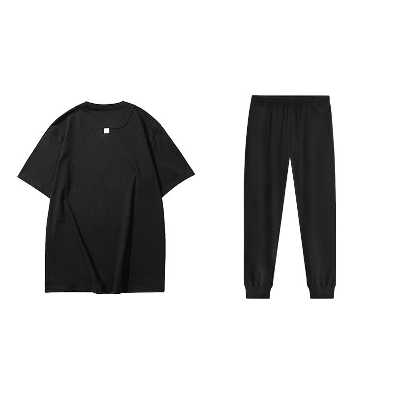 Li-Ning Loose Fit Round Neck Short Sleeve Letter Print Quick Dry Pants Sports Suit Unisex suit Black AHSU979-1+YYKU111-1