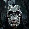Detailed Devil Mask Halloween Skull Mask, Silver Demon Ram Horn Face Realistic Horned for Party, Scary Headgear, Glossy Metallic Cosplay Prop