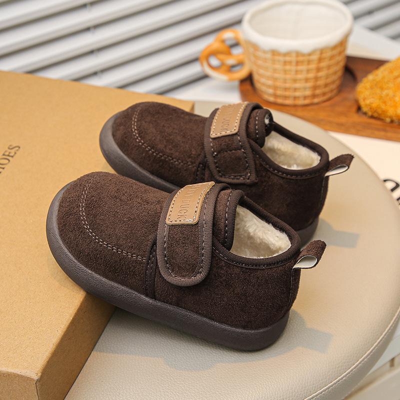 

[Kids Fleece Lined Snow Boots Winter Warm Cotton Shoes Boys Girls Anti Slip Soft Sole Short Boots] Size 23 коричневый