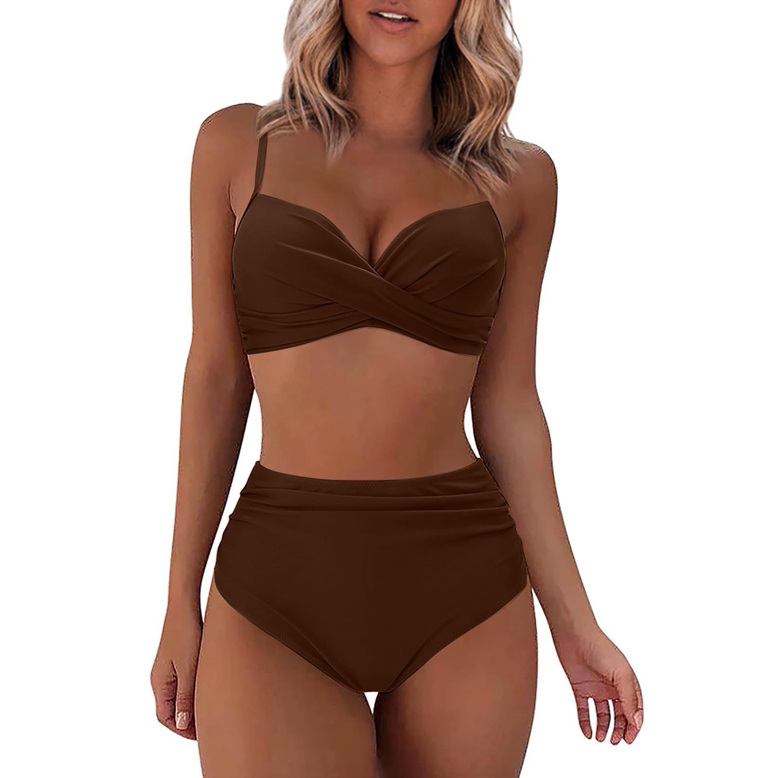 

Women s Spring And Summer Sexy Print Split High Waist Bikini Swimsuit (2 Sets) XXL кавовий